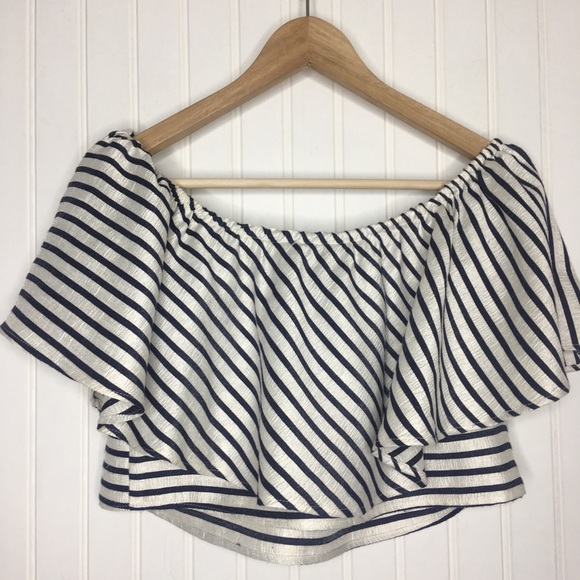 Reformation Off-Shoulder Cropped Festival Ruffle Top - Picture 6 of 7